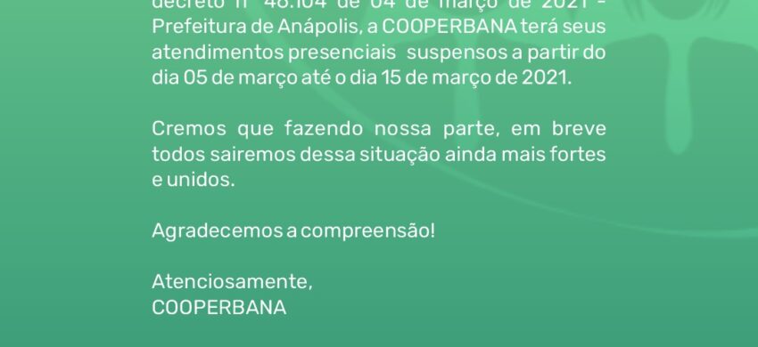 Atendimentos presenciais suspensos em razão do cumprimento do decreto nº46.104